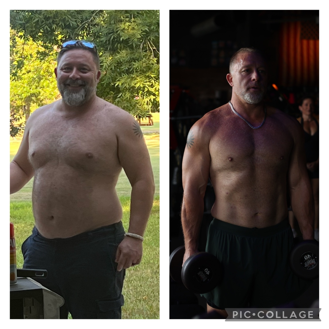 Brian's before and after, from post-stroke recovery to back in the gym, lean and strong